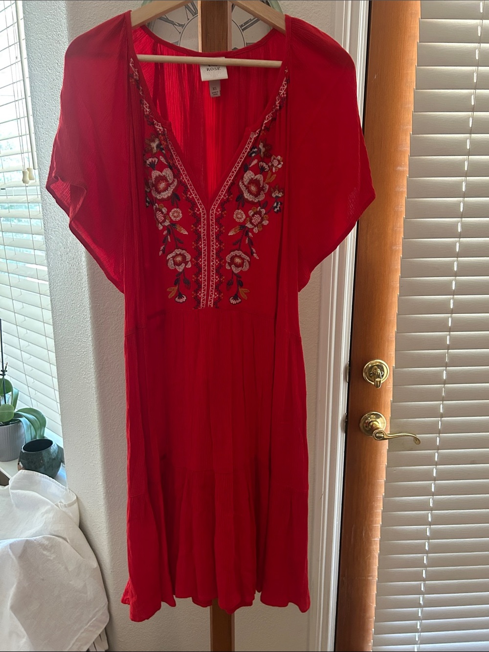 Knox Rose Red Embroidered V-Neck Midi Dress